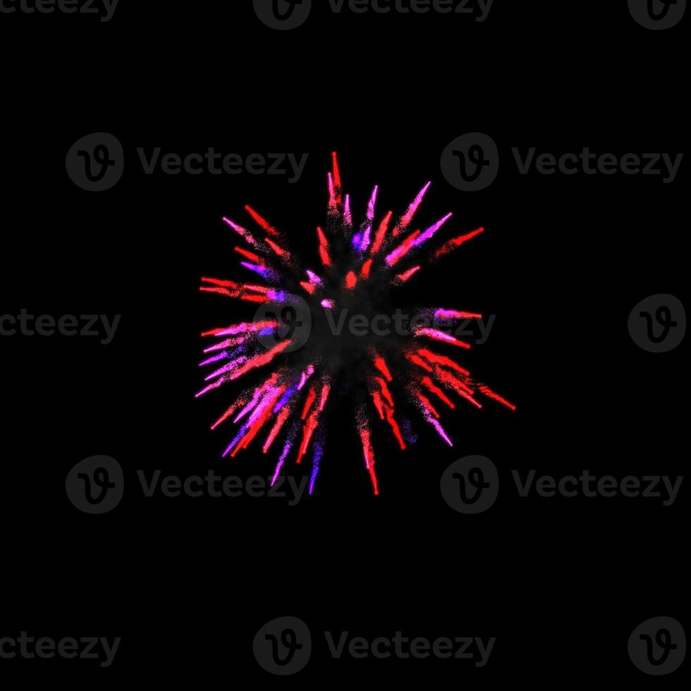 fuochi d'artificio rosso scuro scoppiano nell'aria illuminano il cielo con uno spettacolo abbagliante e colorati festival di fuochi d'artificio su fondo nero. foto