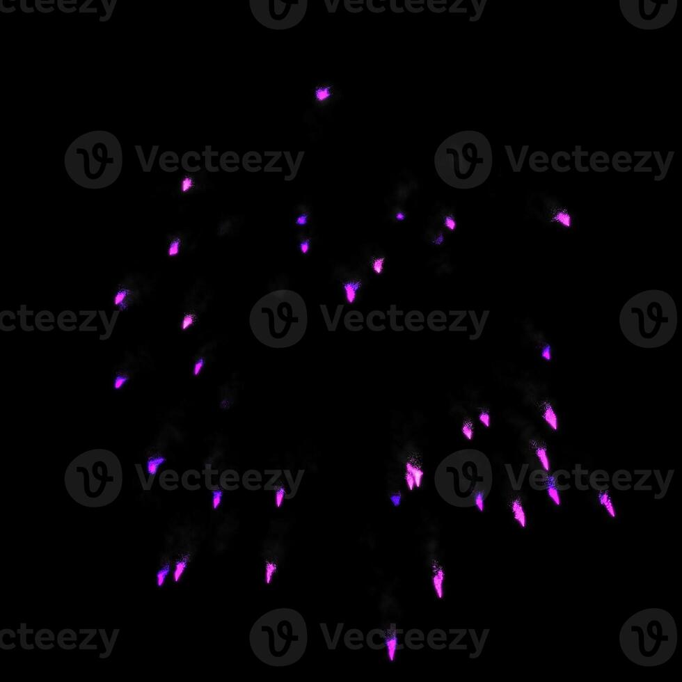 i fuochi d'artificio viola chiaro scoppiano nell'aria illuminano il cielo con uno spettacolo abbagliante e colorati festival di fuochi d'artificio su fondo nero. foto