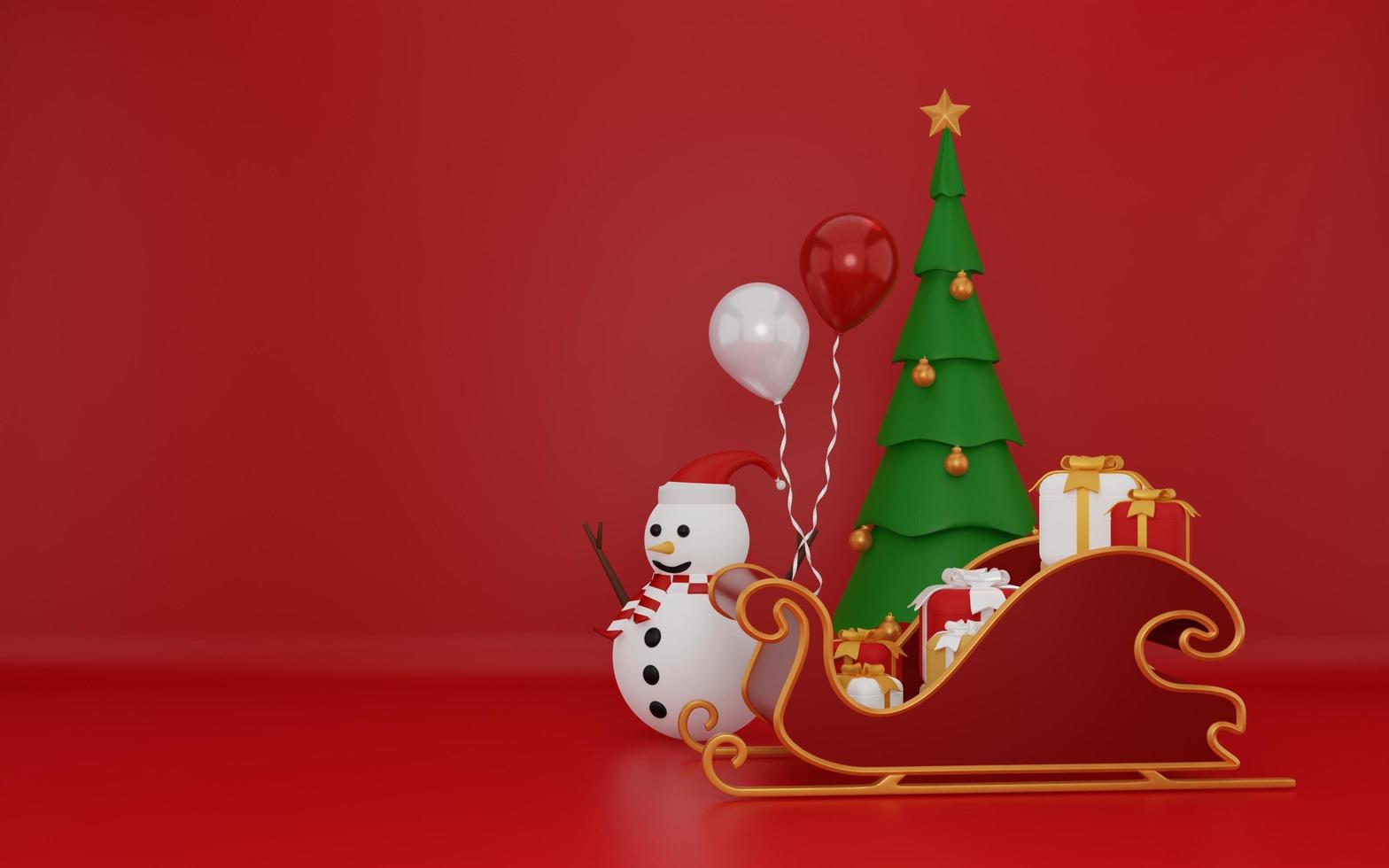 Buon Natale 3D su sfondo rosso con pupazzo di neve foto