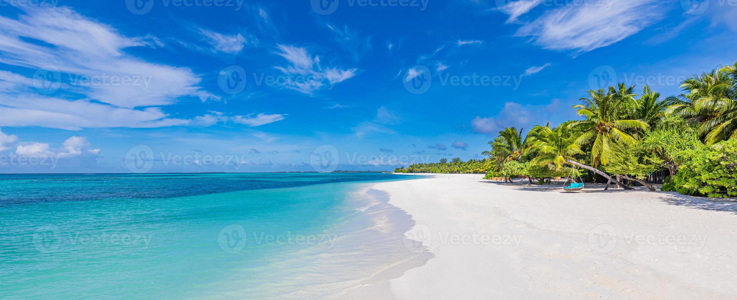 concetto di natura spiaggia. Palm Beach nell'isola paradisiaca tropicale idilliaca. paesaggio esotico per scenari estivi da sogno e di ispirazione da utilizzare per lo sfondo o la carta da parati foto