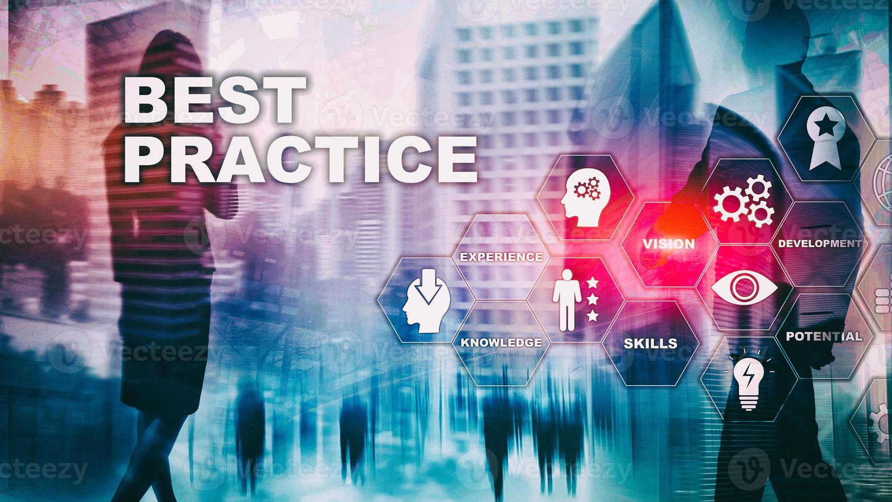 best practice sullo schermo virtuale. business, tecnologia, internet e concetto di rete foto