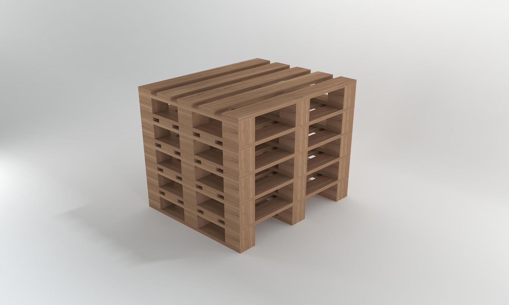 impilare pallet in legno isolato su sfondo bianco, rendering 3d foto