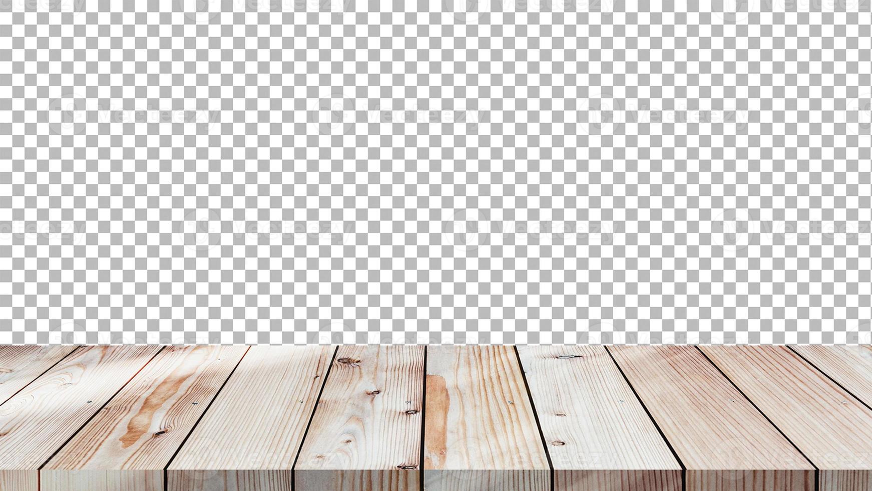 un tavolo di legno vuoto per esporre il prodotto con trasparenza foto