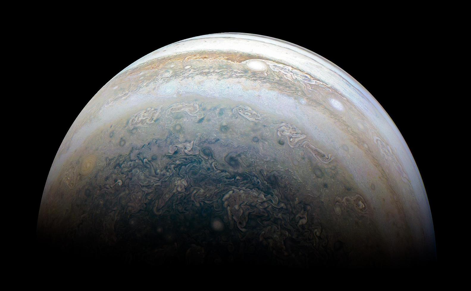 l'emisfero australe di Giove catturato dalla navicella spaziale Juno della NASA sulla gamba in uscita di un sorvolo ravvicinato del pianeta gigante gassoso foto