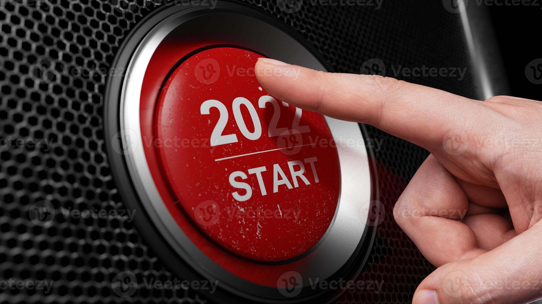 inizio 2022. pulsante felice anno nuovo. illustrazione 3D foto