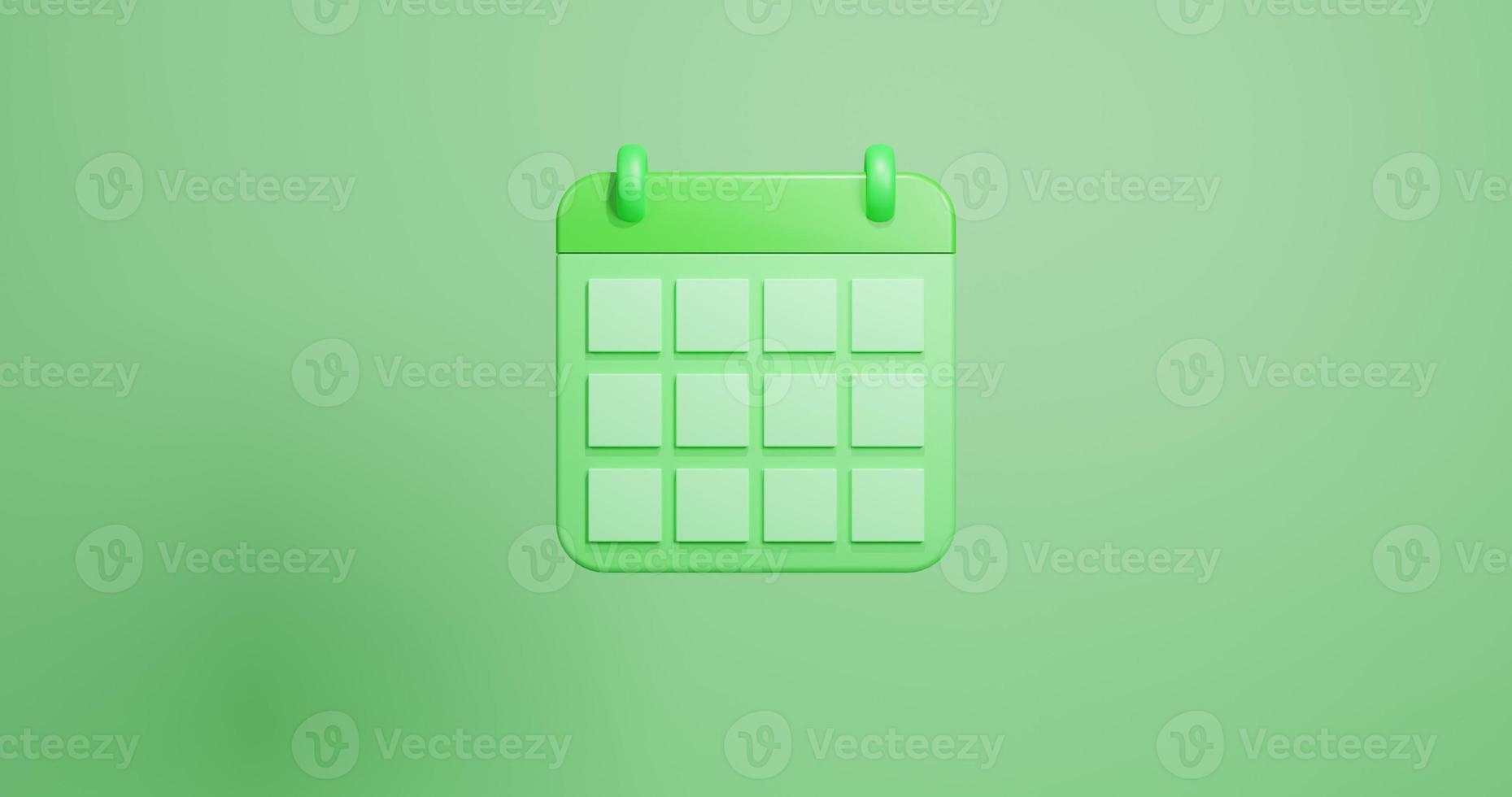 Calendario dell'organizzatore dell'illustrazione di rendering 3D verde foto