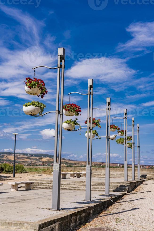 passerella con vasi di fiori a kladovo, serbia foto