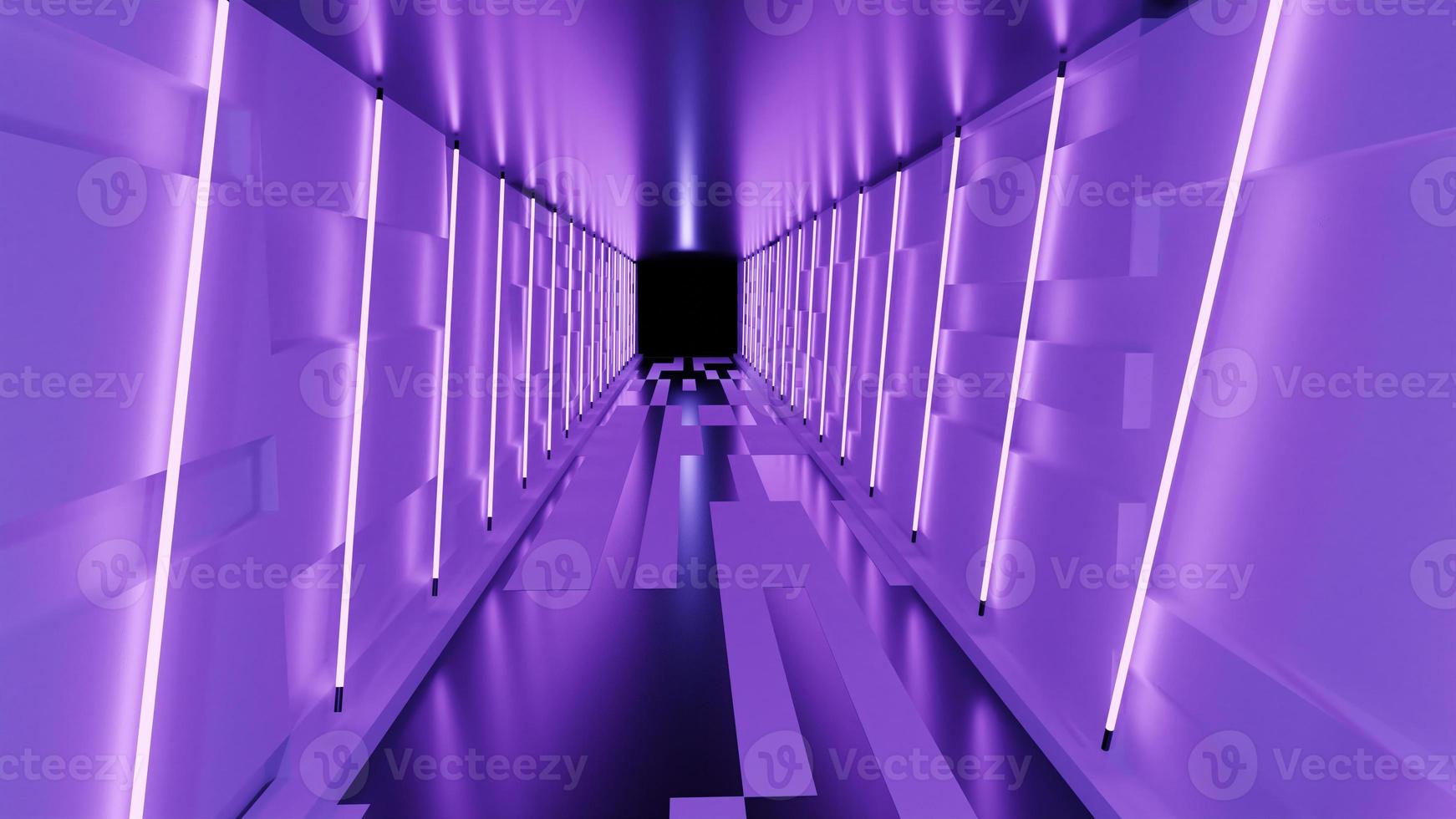 Corridoio del corridoio al neon viola astratto della rappresentazione 3d foto