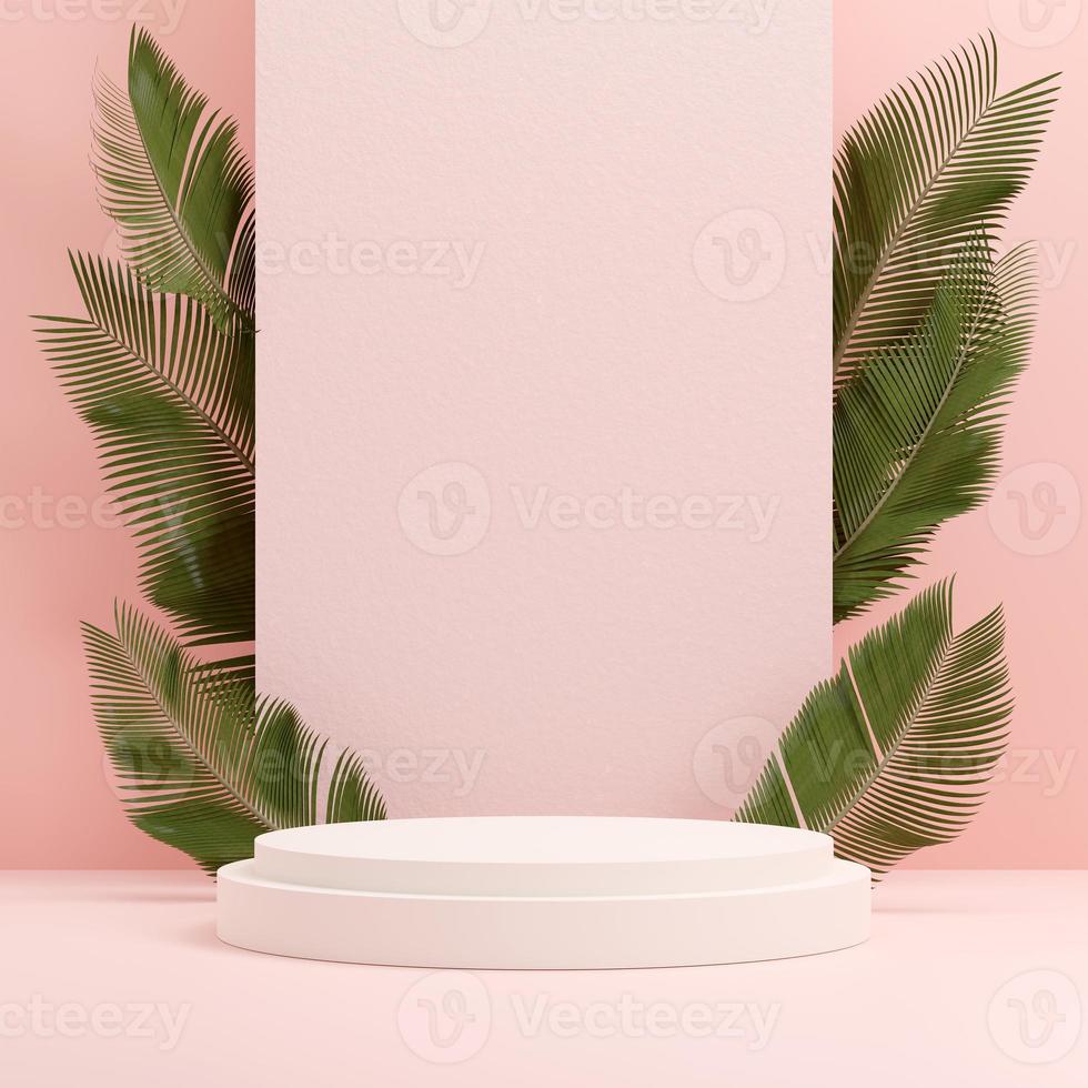 Illustrazione 3d immagine di rendering di spazio vuoto mockup podio forma geometrica e natura verde a tema per la visualizzazione del prodotto foto