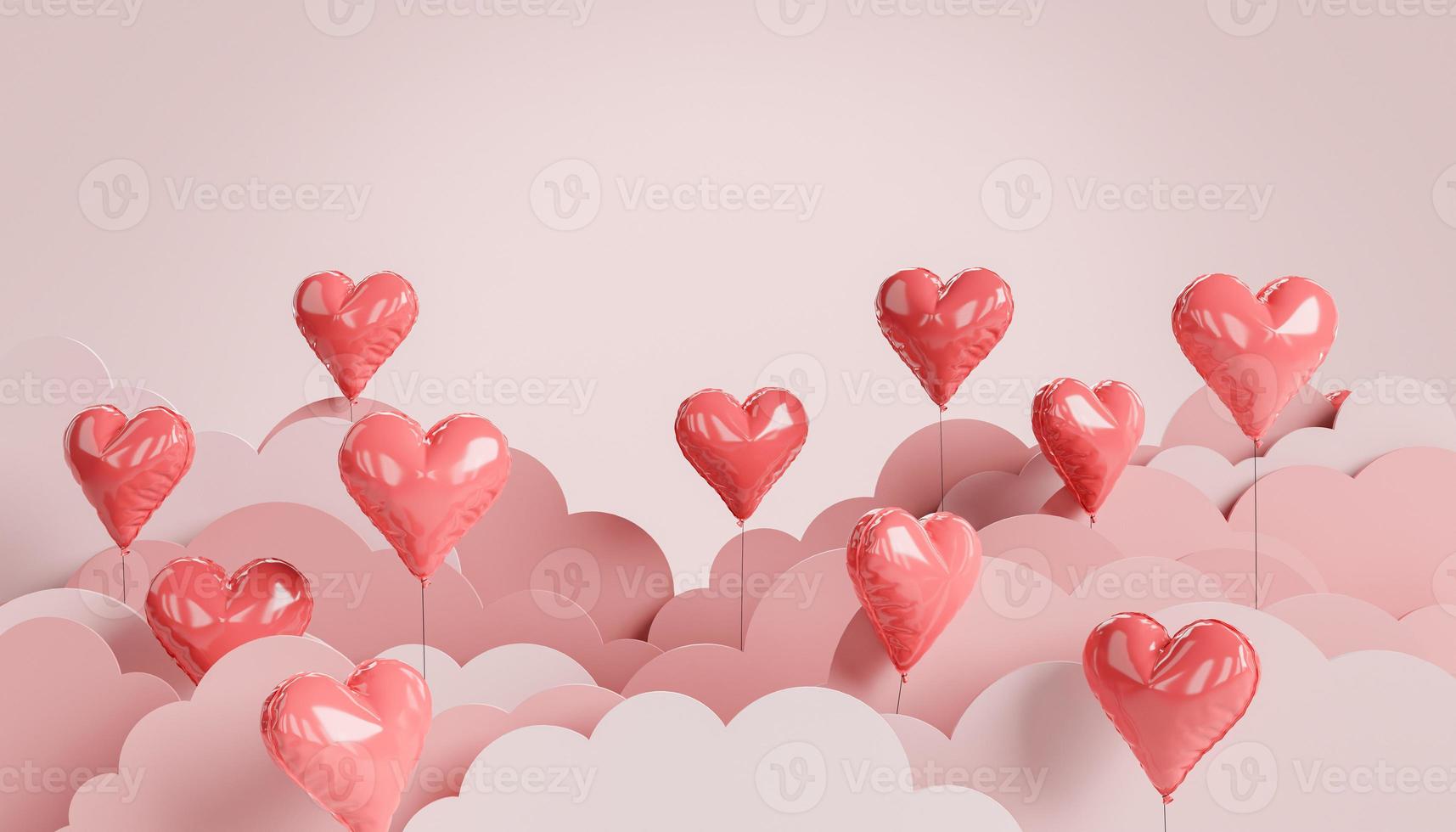 sfondo di palloncini a forma di cuore tra nuvole piatte foto