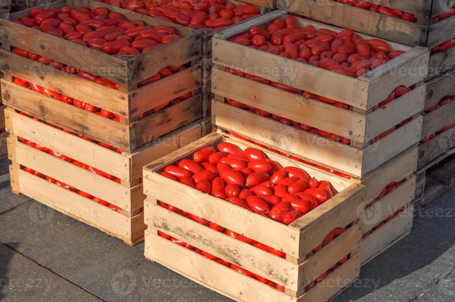 verdure di pomodoro in una cassa foto