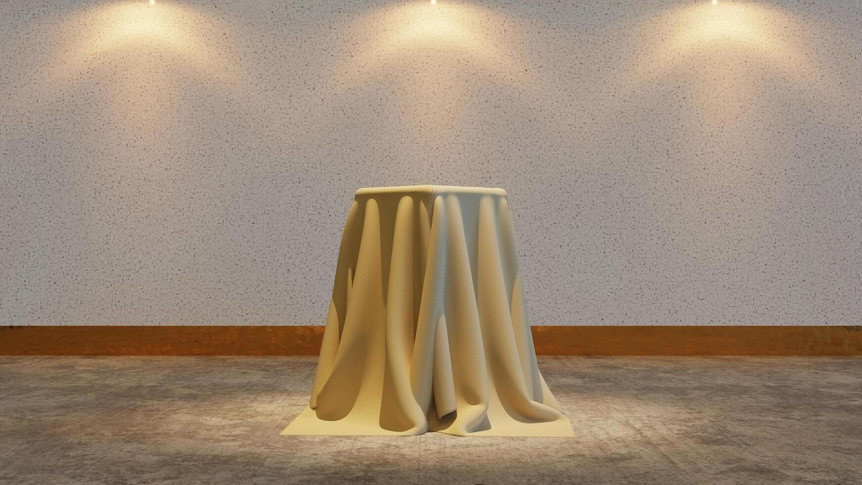 sfondo astratto oggetto misterioso copertura podio con materiale in tessuto, rendering di illustrazioni 3d foto