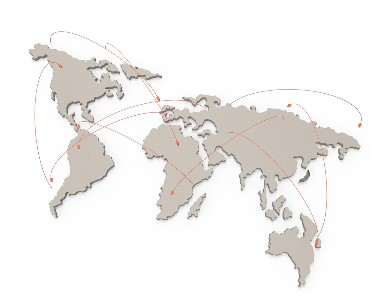 social network umano 3d sulla mappa del mondo come concetto foto