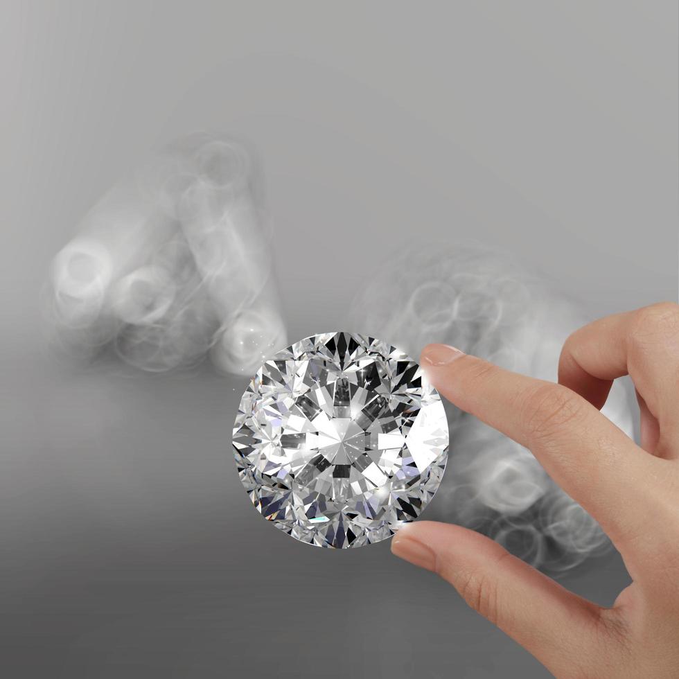 mano che tiene diamante 3d su sfondo grigio foto