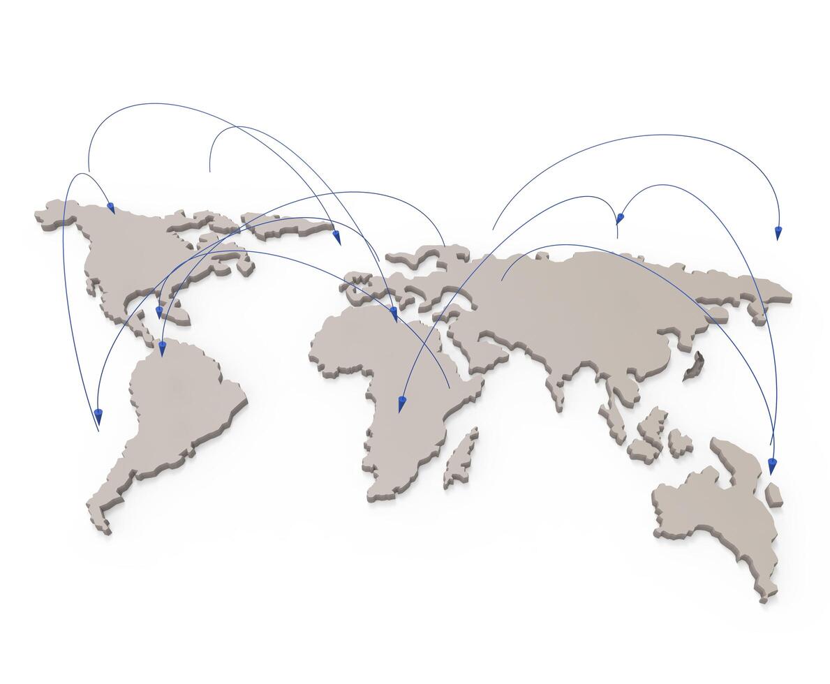 social network umano 3d sulla mappa del mondo come concetto foto