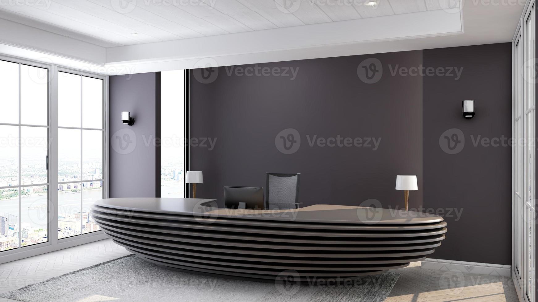 Rendering 3d moderno reception in legno o mockup di reception foto