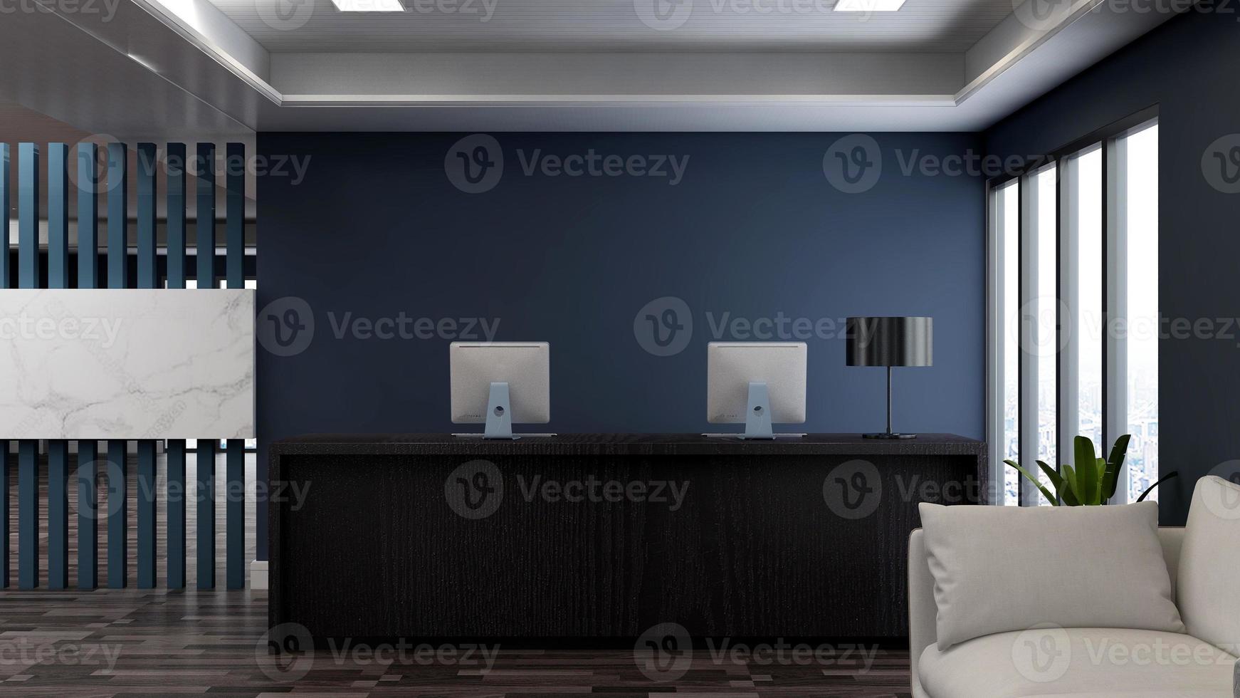 Rendering 3d futuristico reception o mockup della reception foto