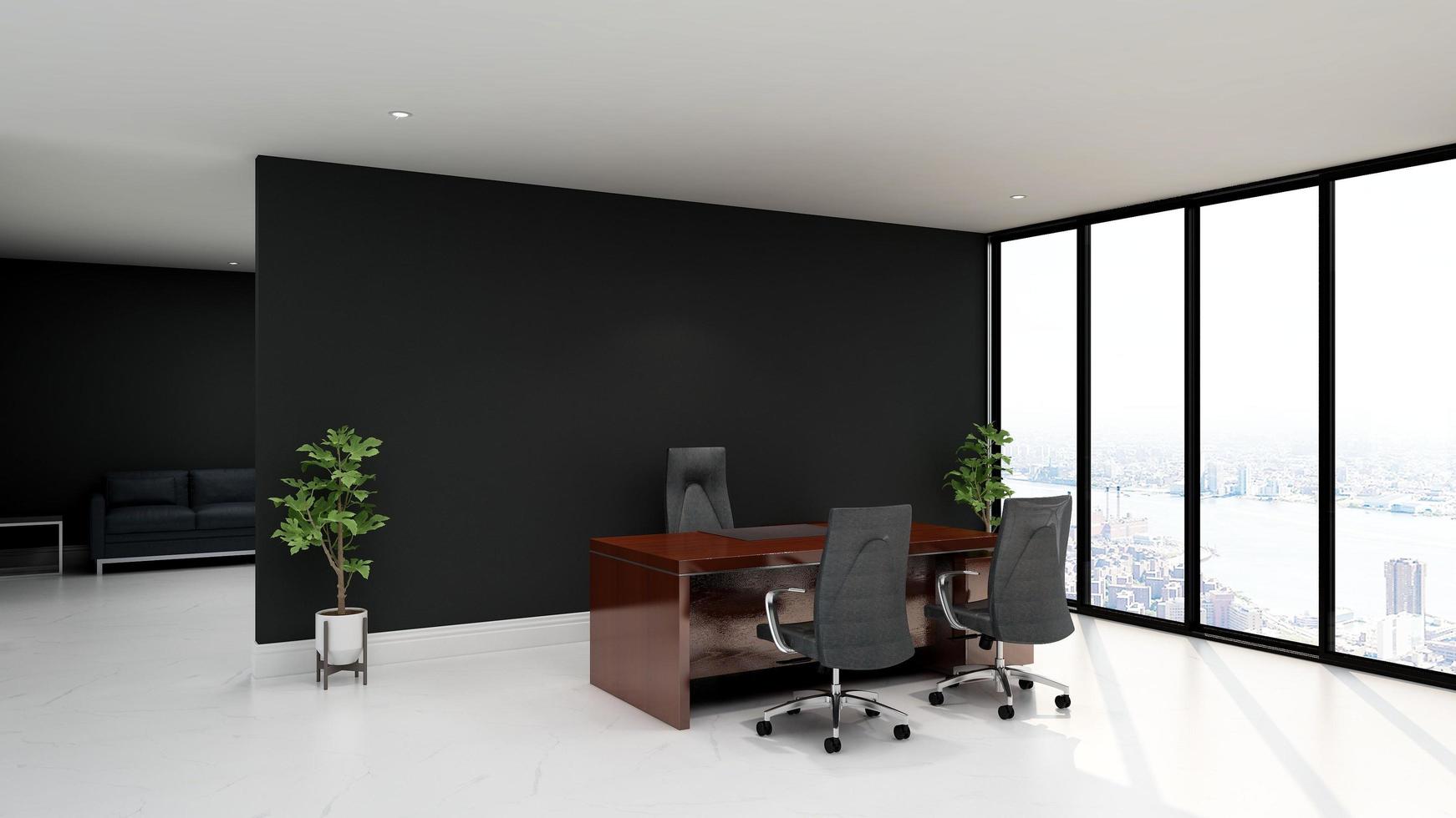 Progettazione dell'ufficio di rendering 3d - mockup della parete interna della stanza del manager foto