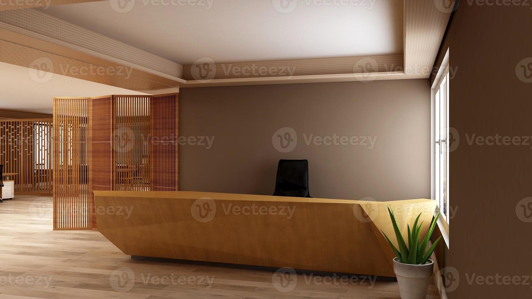 Rendering 3d futuristico reception o mockup della reception foto