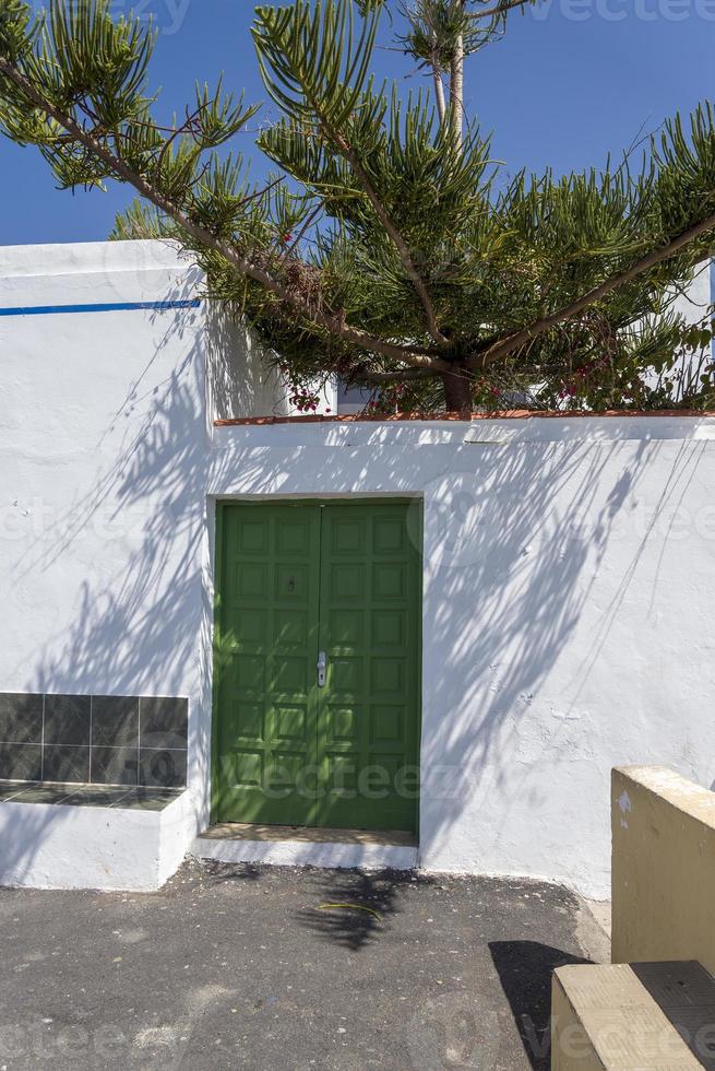 vecchia porta verde e pareti bianche della vecchia casa. foto