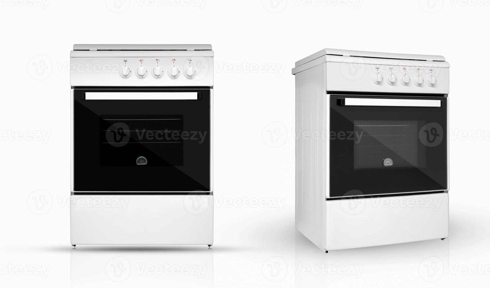 moderno forno da cucina per uso domestico in due disposizioni di revisione su sfondo bianco. elettrodomestici da cucina. isolato foto