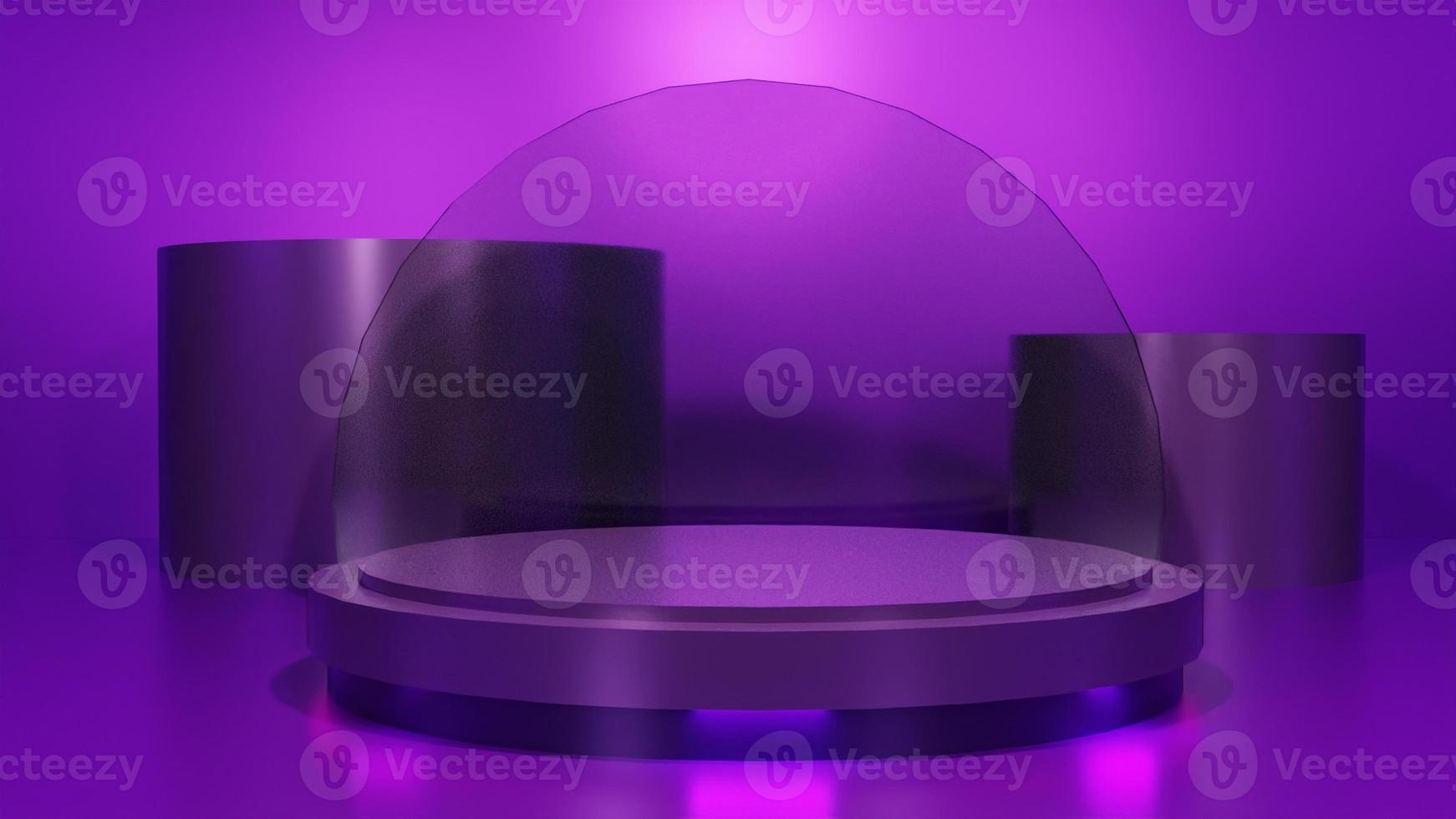 podio viola con metallo su sfondo viola per la recensione del prodotto foto