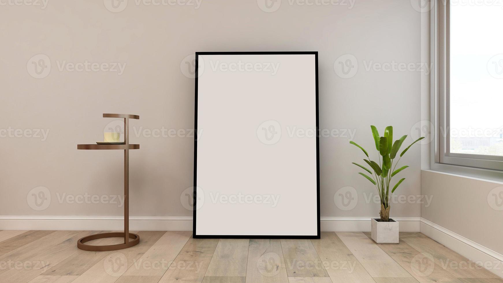 3d rendering mockup di cornice vuota nel design moderno e minimalista degli interni del soggiorno foto