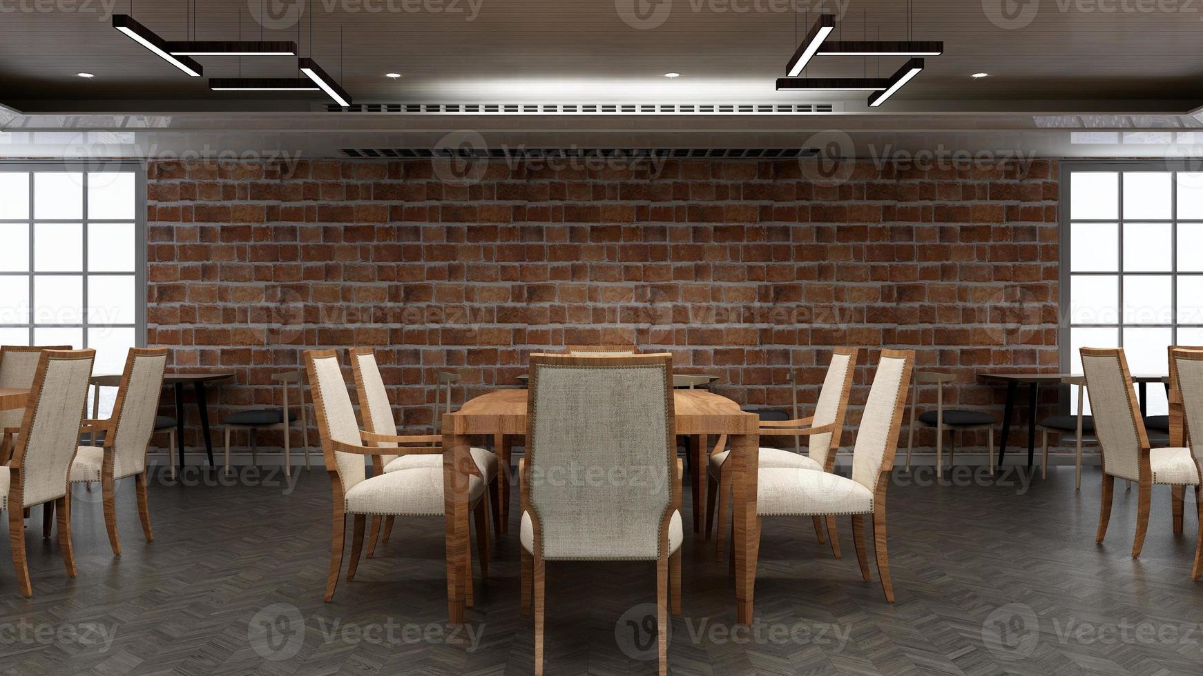 Rendering 3d ristorante o bar per mockup logo con muro di mattoni foto