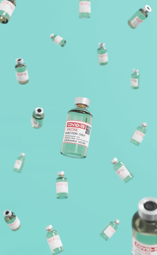 flacone di vaccino per coronavirus covid-19 che galleggia nell'aria illustrazione di rendering 3d foto