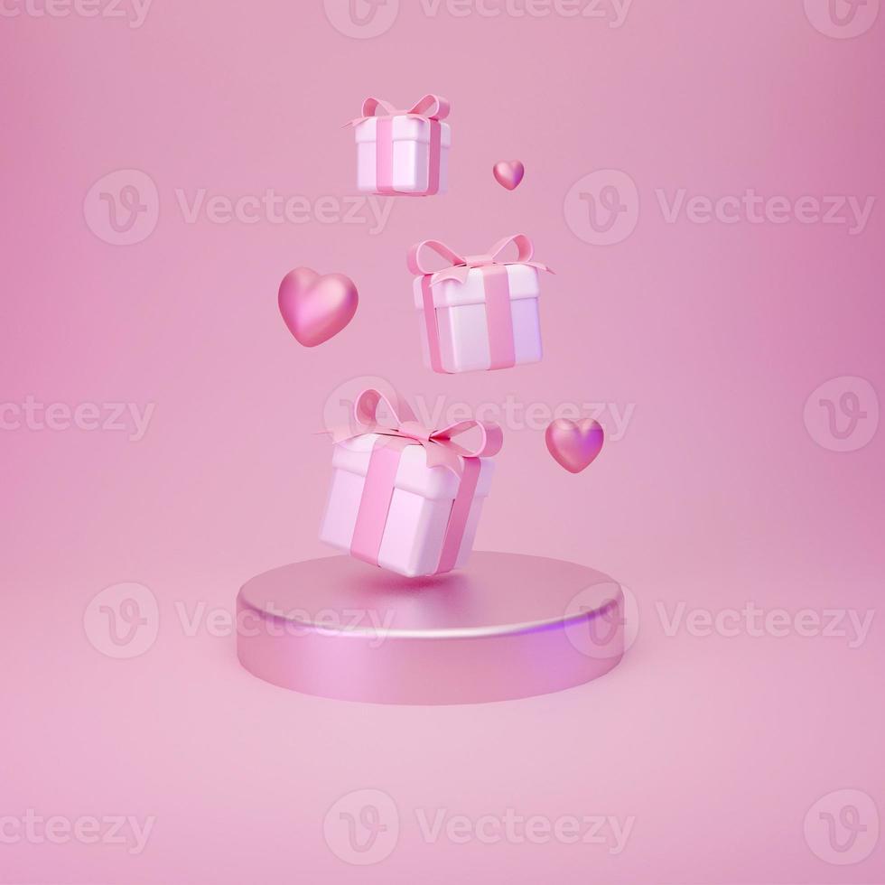 felice banner di san valentino con rendering di oggetti 3d foto