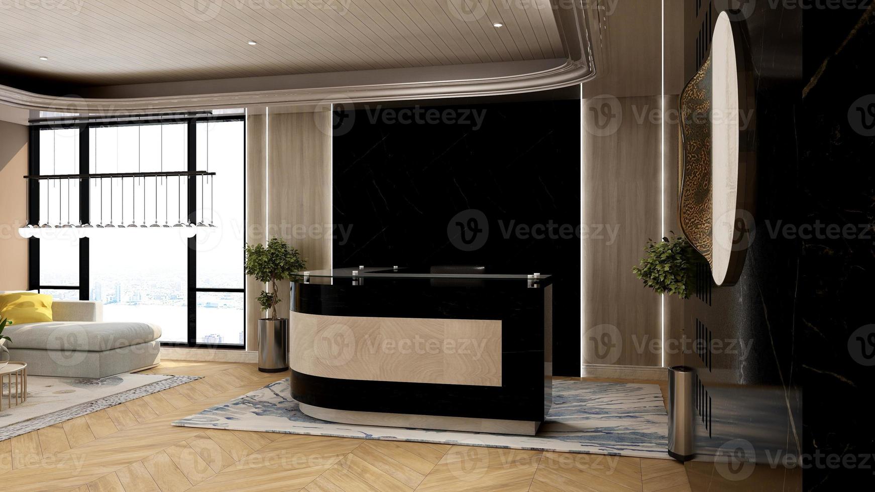 Rendering 3d futuristico reception o mockup della reception foto