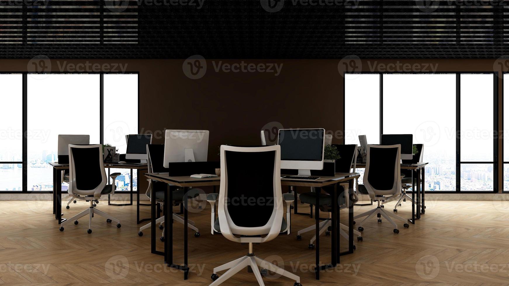 Progettazione dell'ufficio di rendering 3d - mockup della parete interna della stanza del manager foto