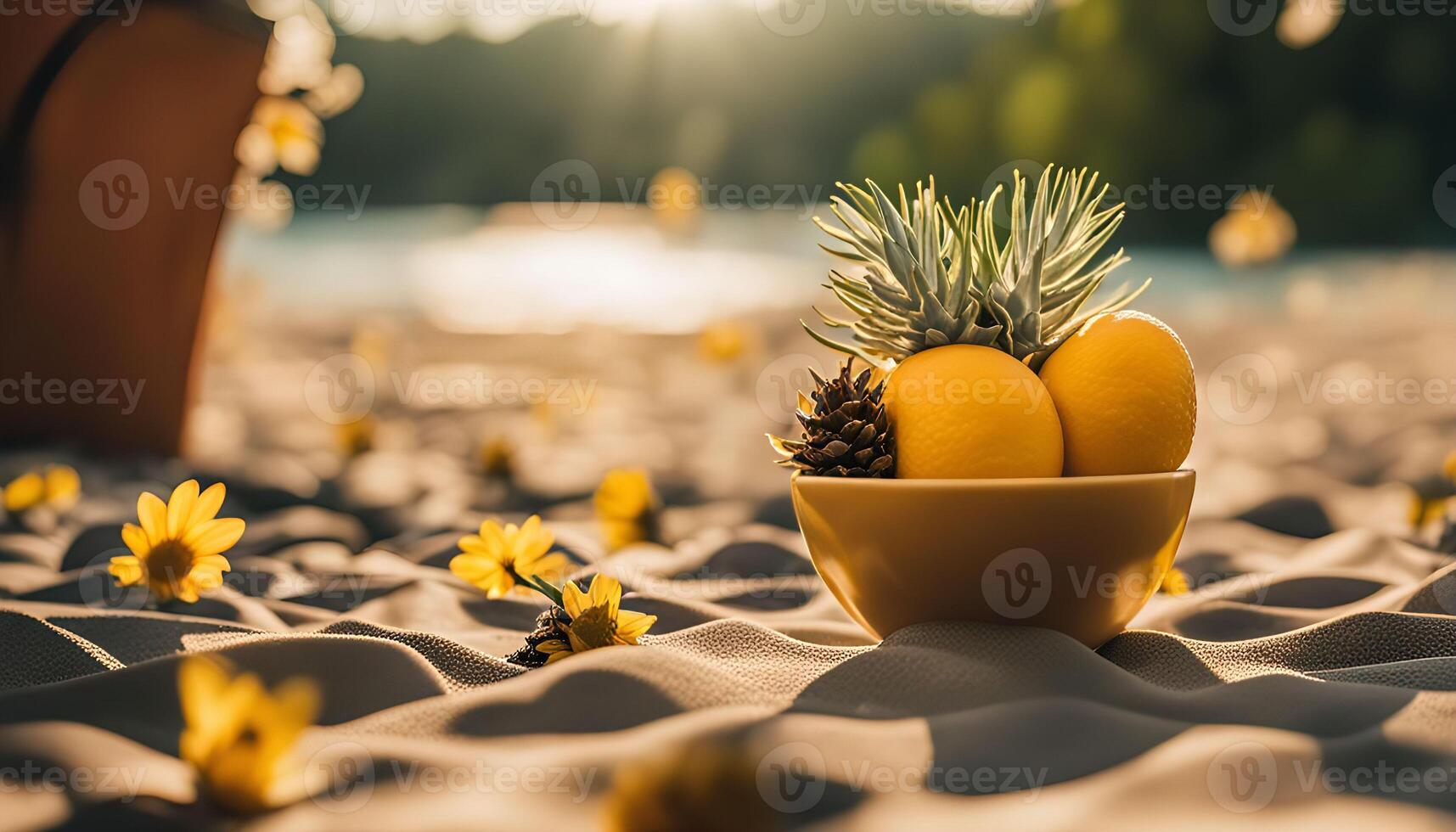 fresco frutta ciotola su un' spiaggia foto