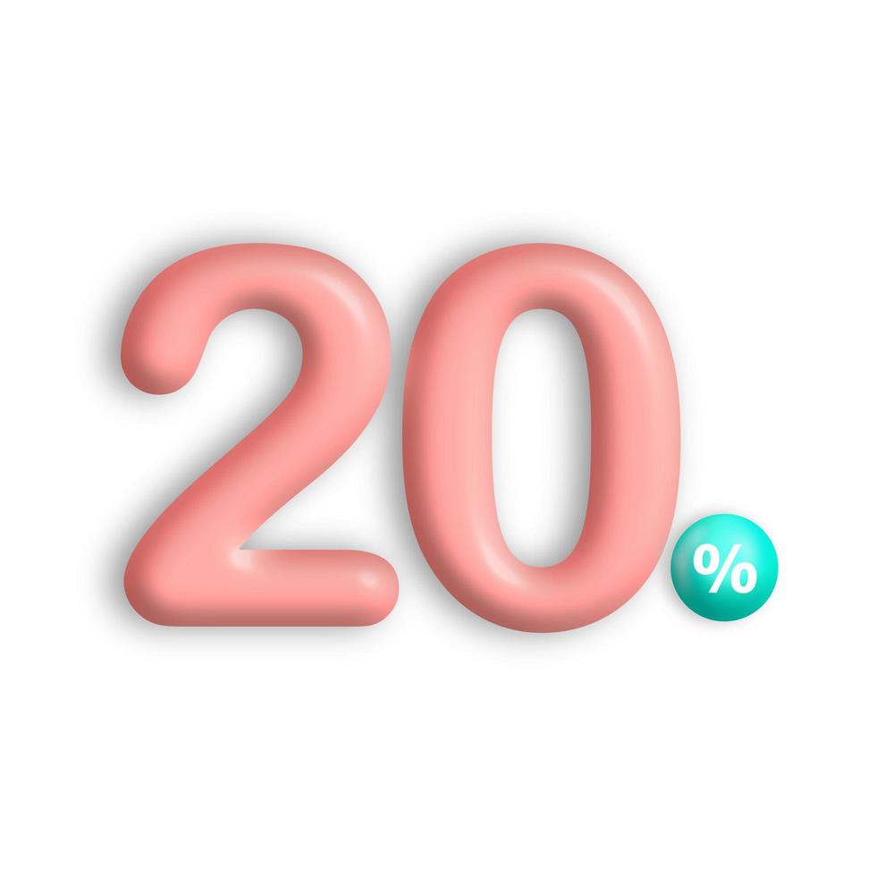 3d design 20 sconto rosa. palloncini a forma di numero, bolle foto
