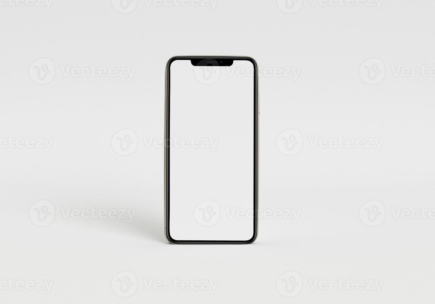 illustrazione di rendering 3d Mano che tiene lo smartphone bianco con schermo intero e design moderno senza cornice - isolato su sfondo bianco foto