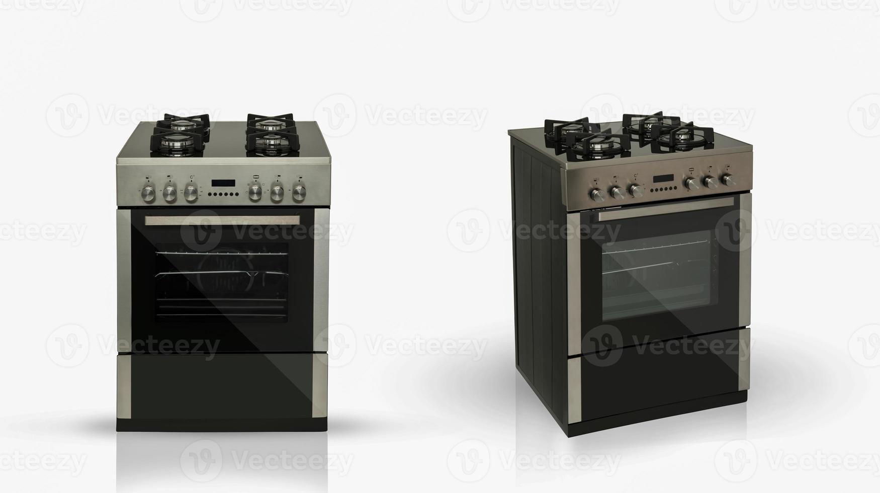 moderno forno da cucina per uso domestico in due disposizioni di revisione su sfondo bianco. elettrodomestici da cucina. isolato foto