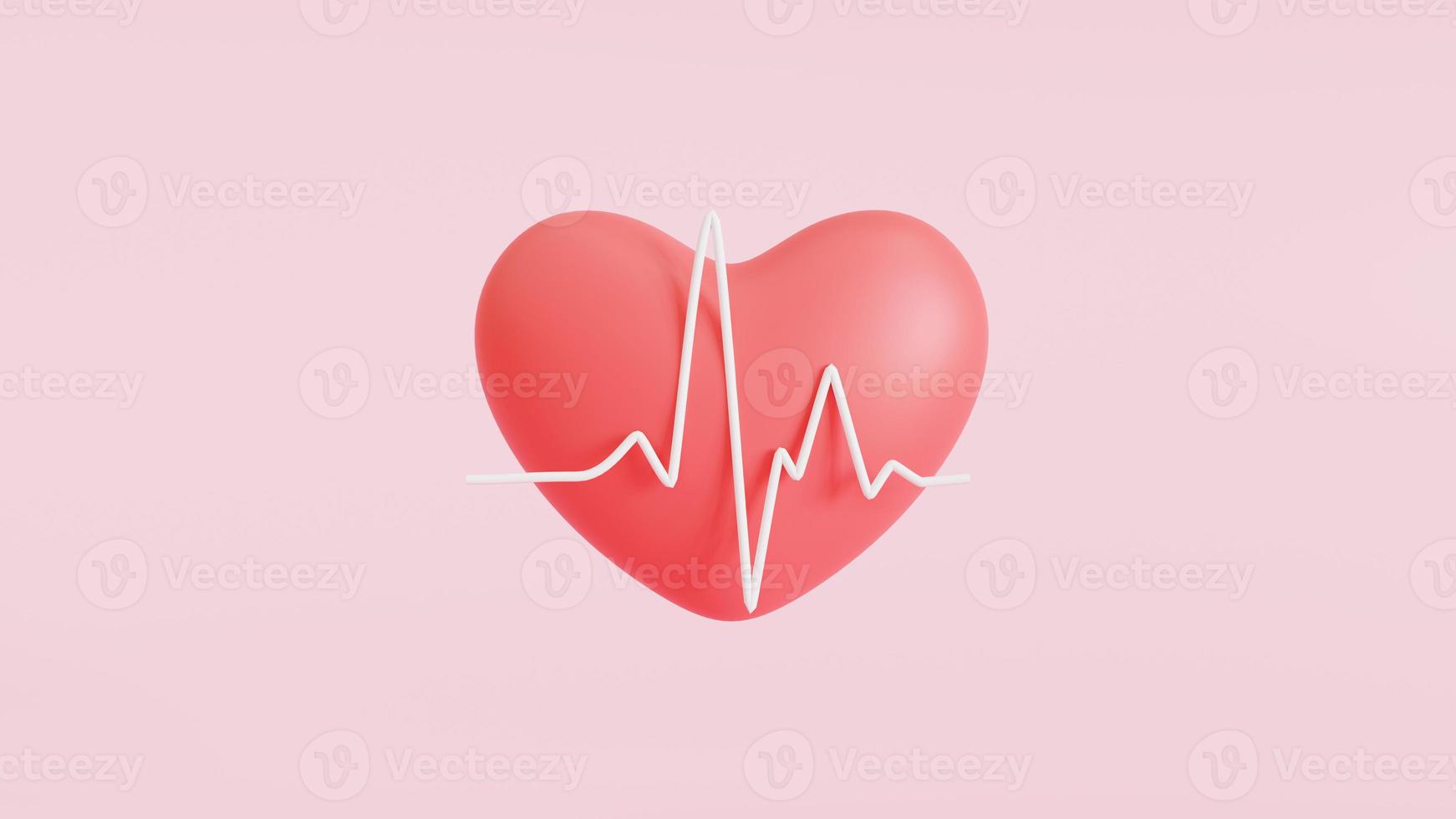 icona cuore 3d. e onda del battito cardiaco. illustrazione 3d foto