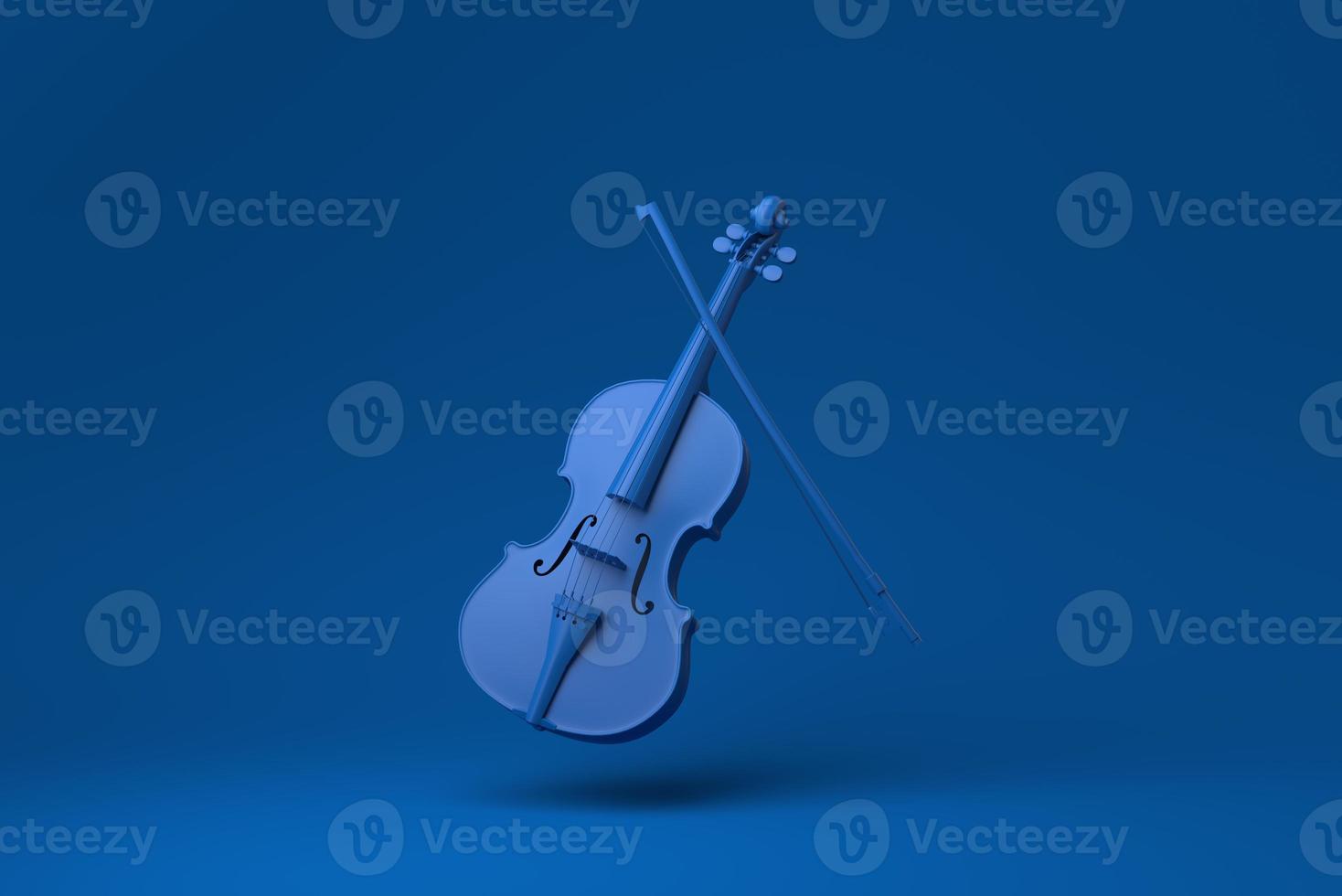 violino blu che galleggia su sfondo blu. idea di concetto minimale creativa. monocromo. rendering 3d. foto