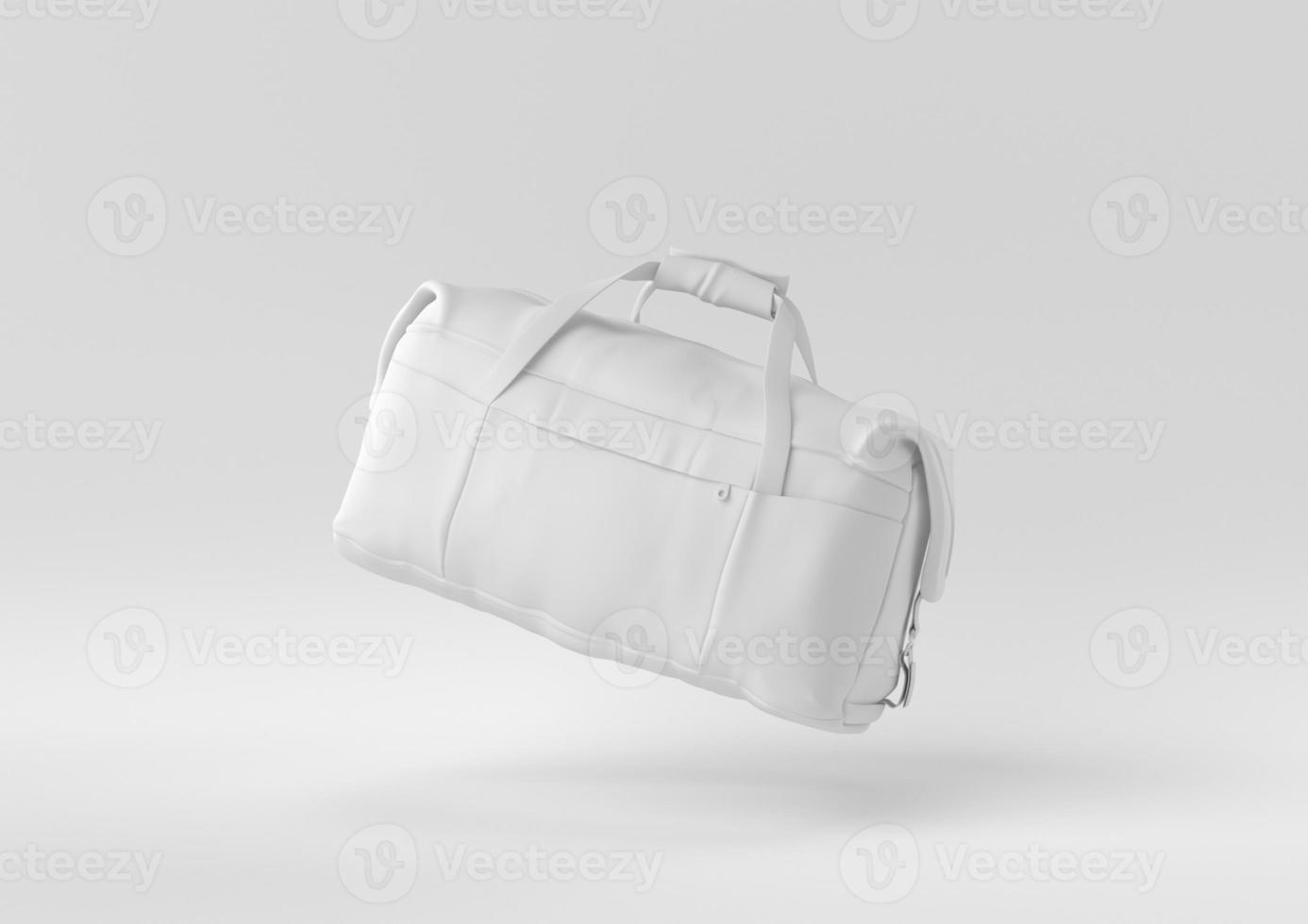 borsa bianca accessori moda donna galleggianti su sfondo bianco. idea di concetto minimale creativa. rendering 3d. foto