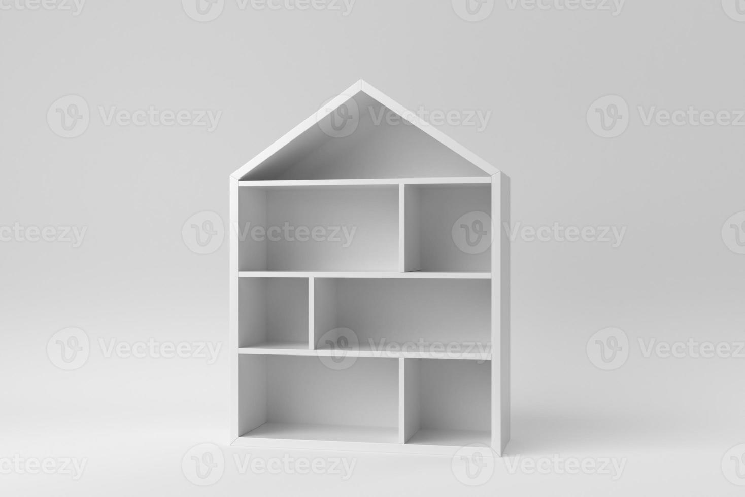scaffali in legno interni per un adolescente su sfondo bianco. modello di progettazione, mock up. rendering 3d. foto