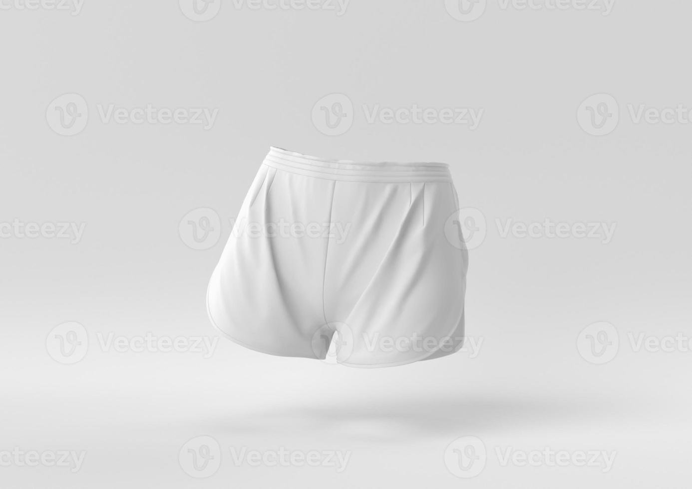 pantaloncini bianchi su sfondo bianco. idea di concetto minimale creativa. monocromo. rendering 3d. foto