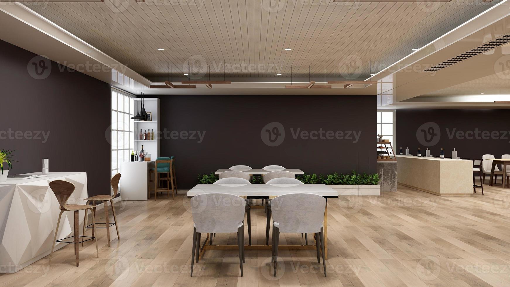 caffè moderno con concetto di bar nel rendering 3d - mockup di interior design foto