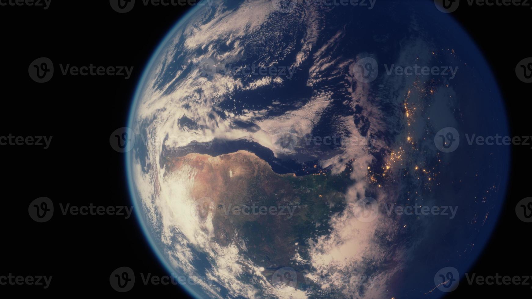 pianeta terra visto dallo spazio di notte che mostra le luci dei paesi foto