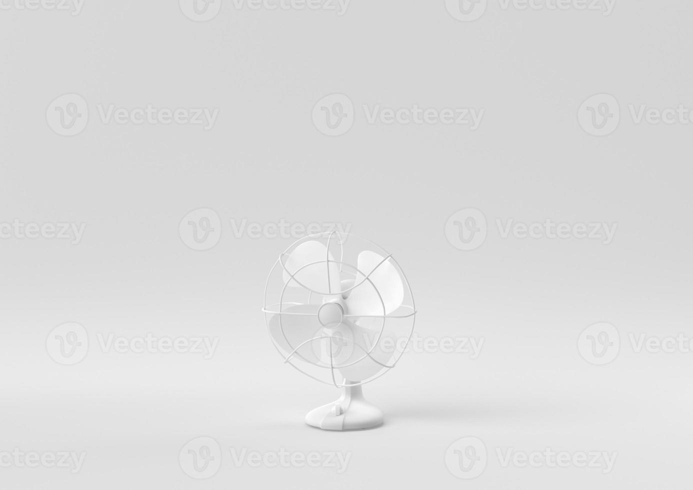 ventilatore retrò bianco su sfondo bianco. idea di concetto minimale creativa. monocromo. rendering 3d. foto