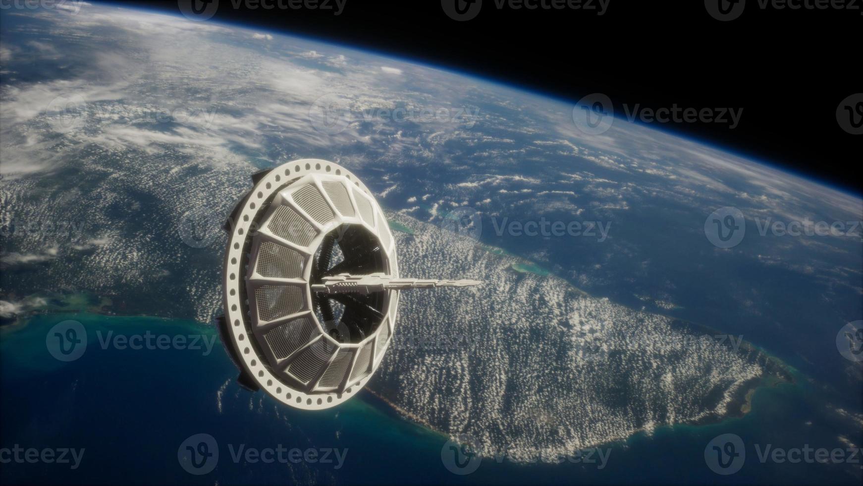 satellite spaziale futuristico in orbita attorno alla terra foto