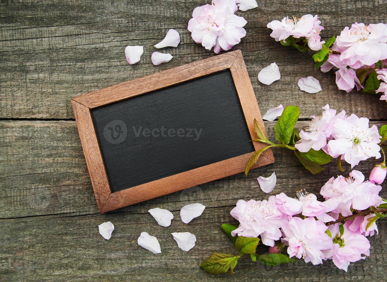 fiore di sakura con lavagna foto