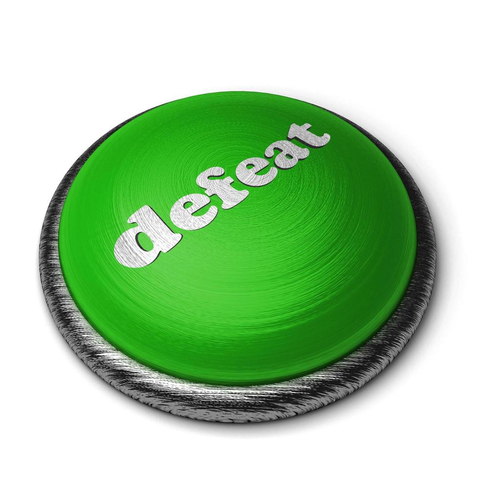 sconfiggere la parola sul pulsante verde isolato su bianco foto