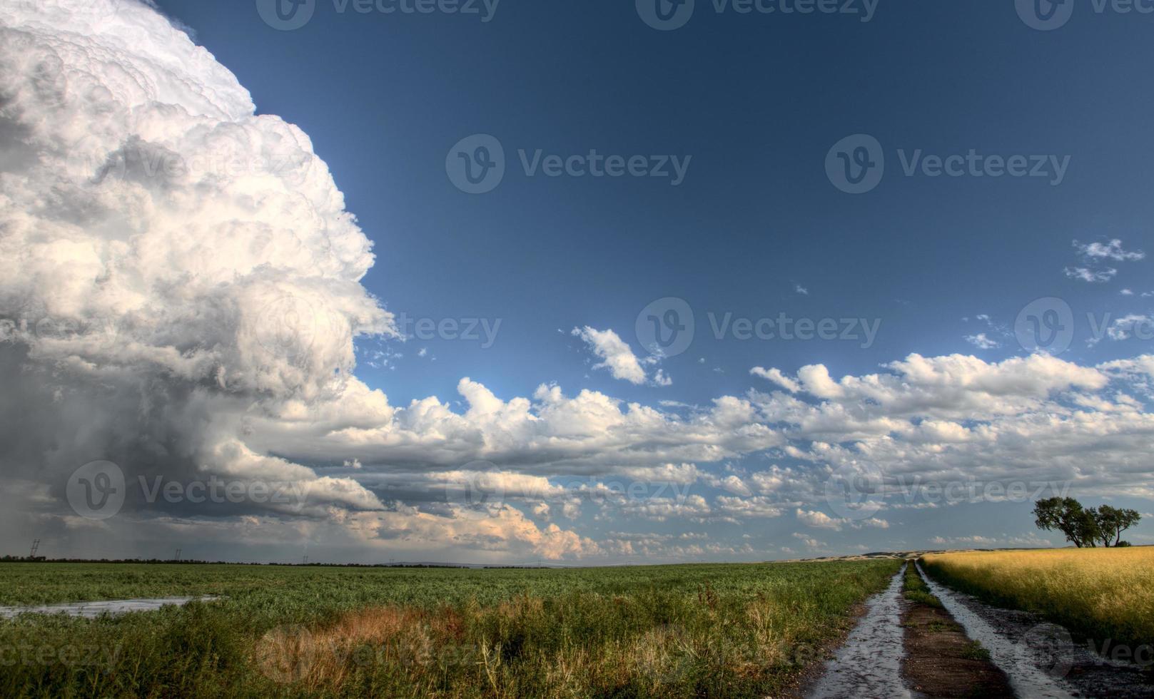 nuvole di tempesta sulla strada della prateria foto