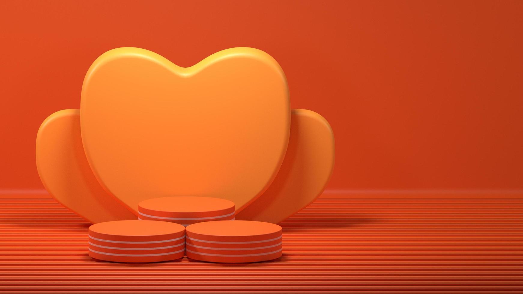 Podio 3d con sfondo a forma di amore arancione. foto