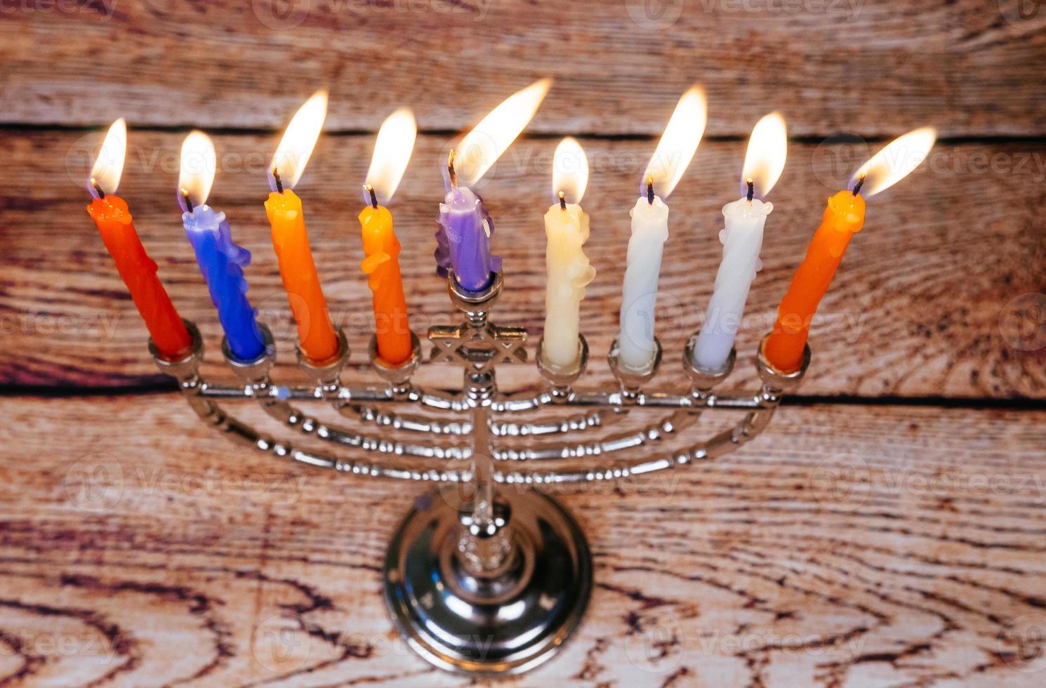 sfondo di hanukkah di festa ebraica con menorah foto